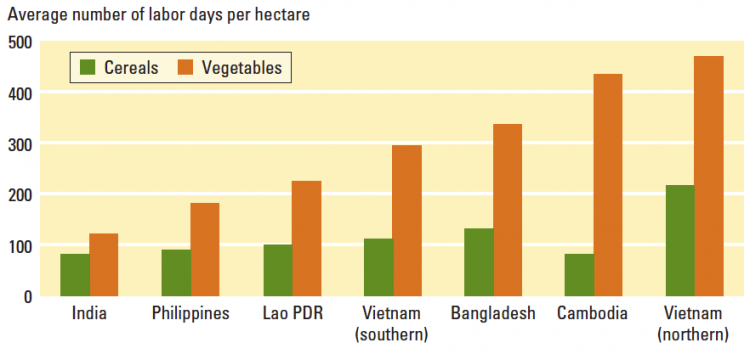 Average number of labor days per hectare – World Development Report (2008)